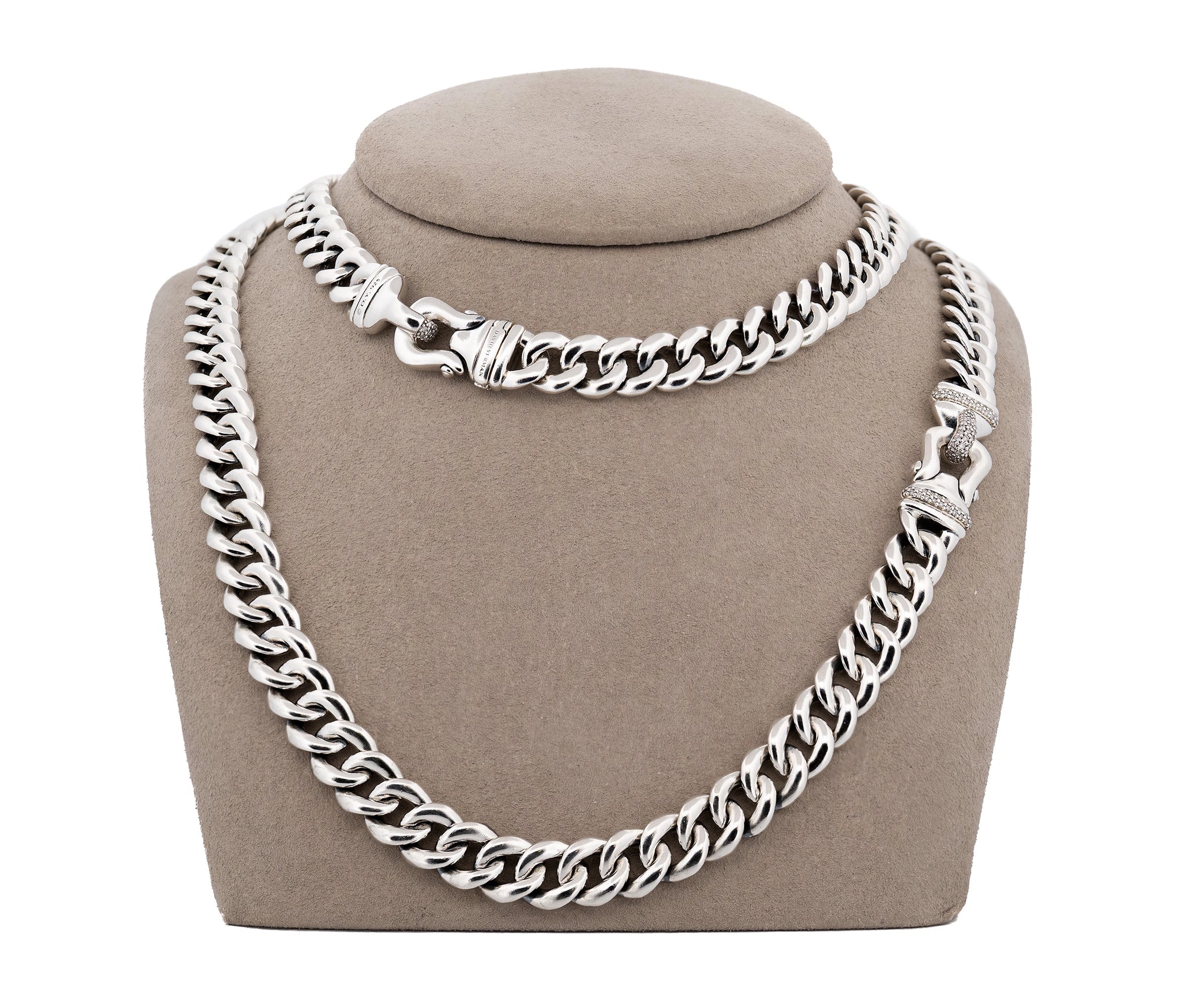 David Yurman Sterling Silver Diamond Buckle Necklace 34 In