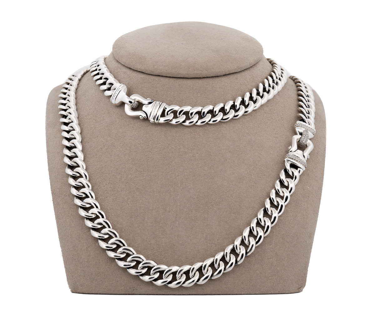 David Yurman Sterling Silver Diamond Buckle Necklace 34in.