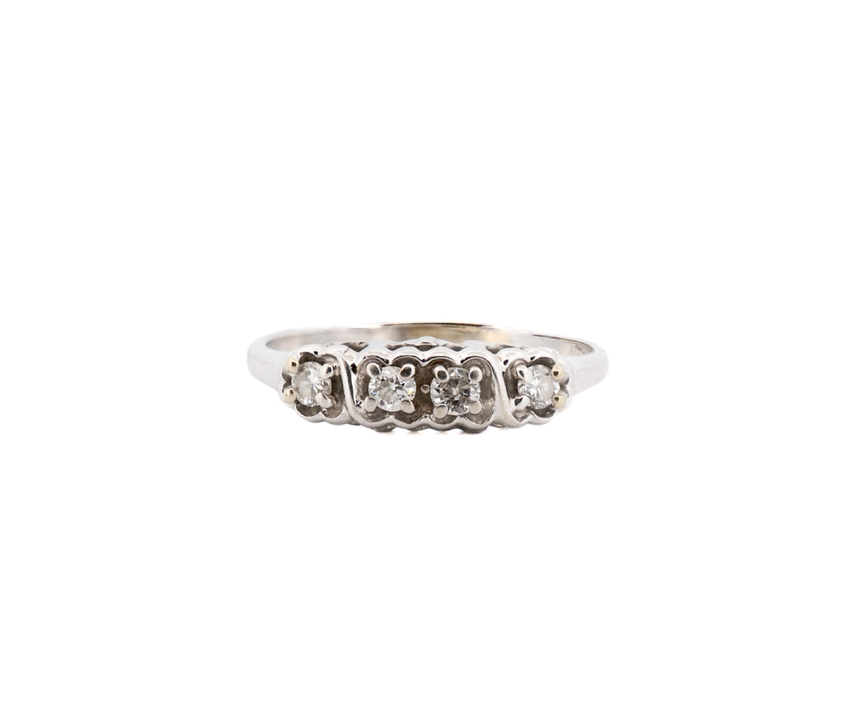 14KT White Gold 0.21 CTTW Brilliant Cut Diamond Vintage Style Engagement Ring