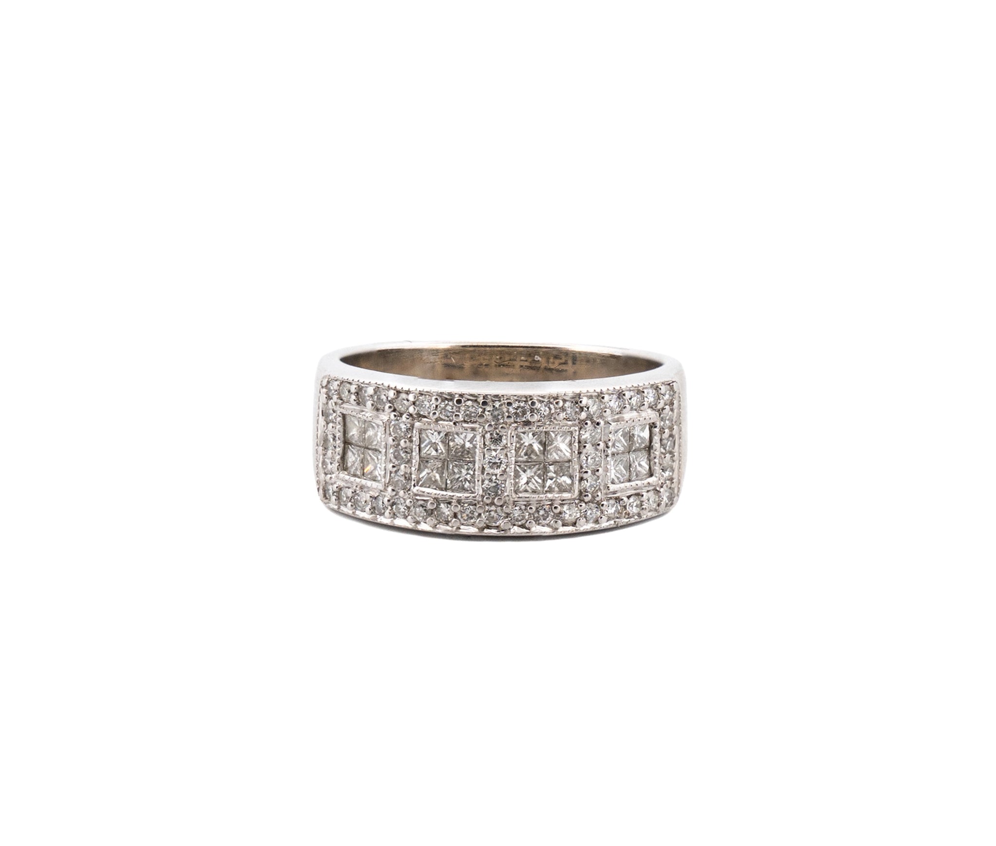 14KT White Gold 0.68 CTTW Princess & Round Brilliant Cut Diamond Band Ring