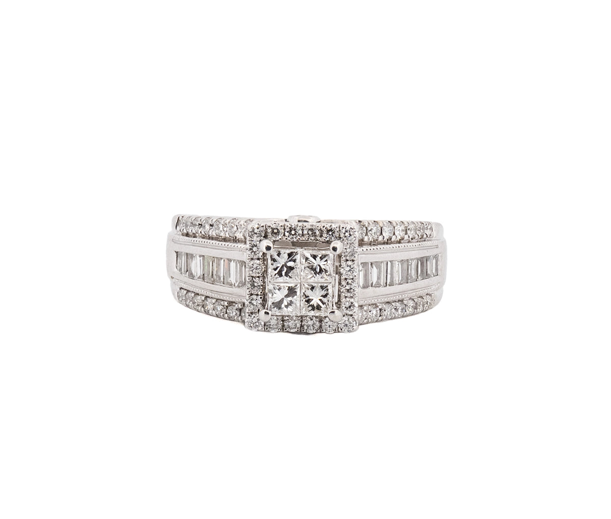 14K White Gold 1.02 CTTW Princess Cut Diamond Engagement Ring