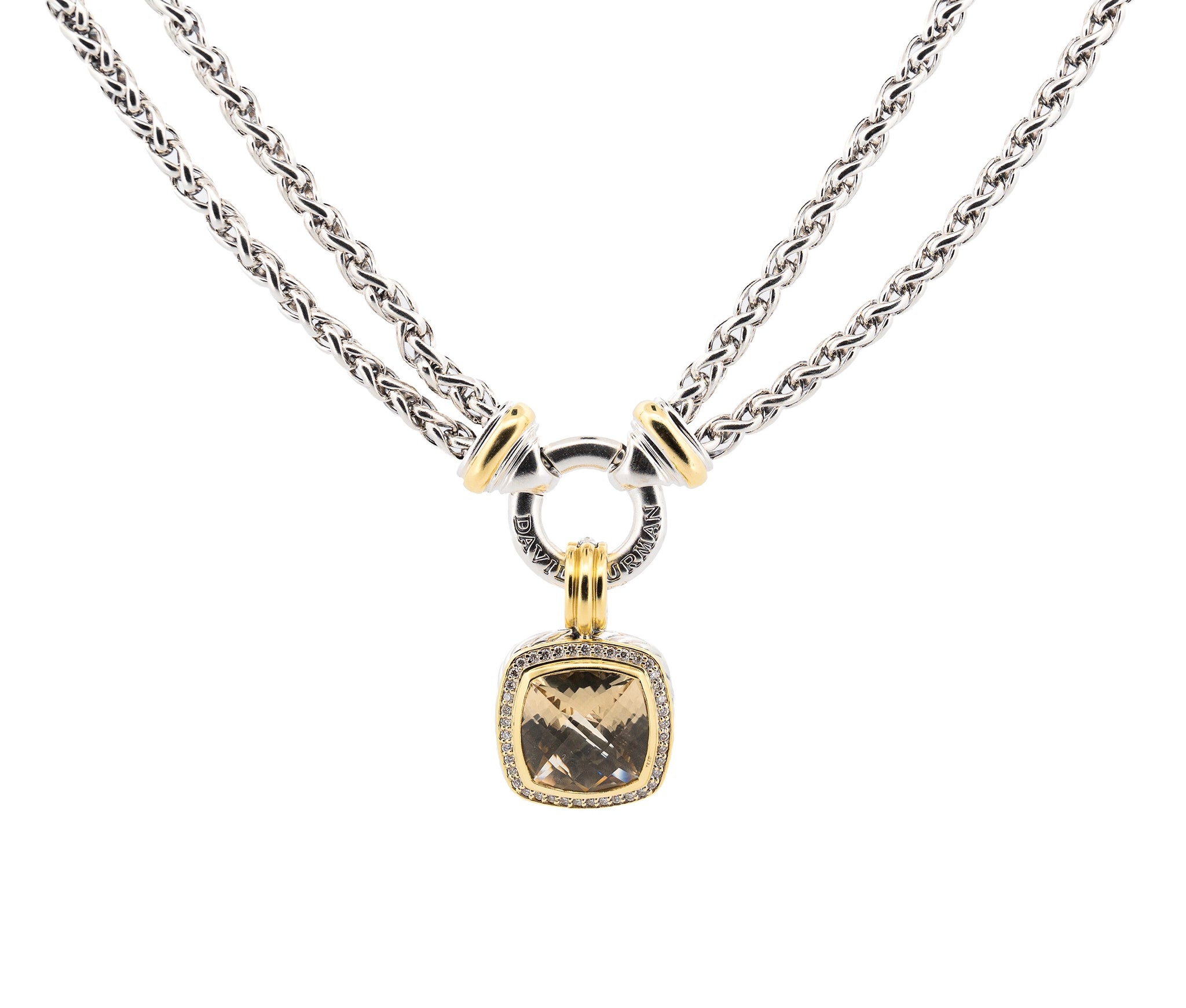 David Yurman Albion Citrine and Diamond Double Wheat Link Necklace in Sterling