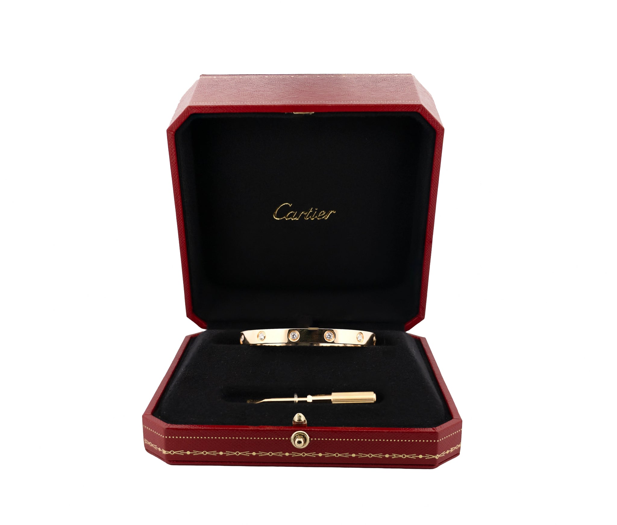 Cartier 18K Yellow Gold 10 Diamond Love Bracelet Size 17