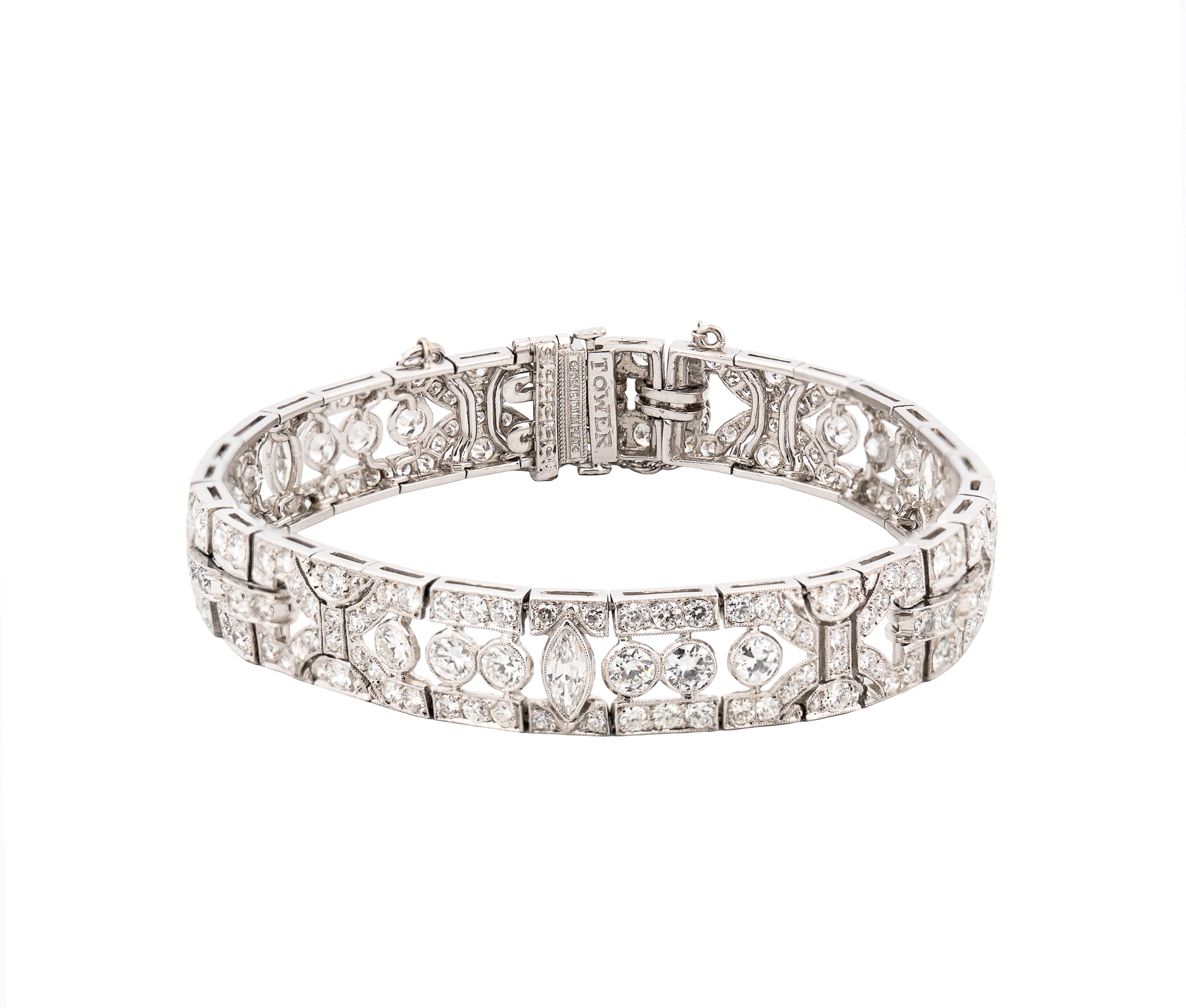 Platinum Omate Round Brilliant And Marquise Cut Diamond Bracelet
