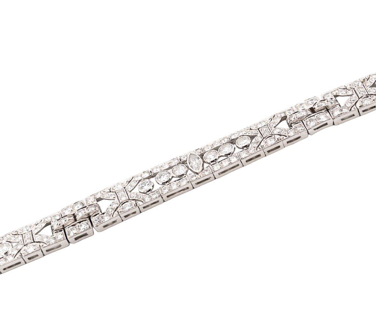 Platinum Omate Round Brilliant And Marquise Cut Diamond Bracelet