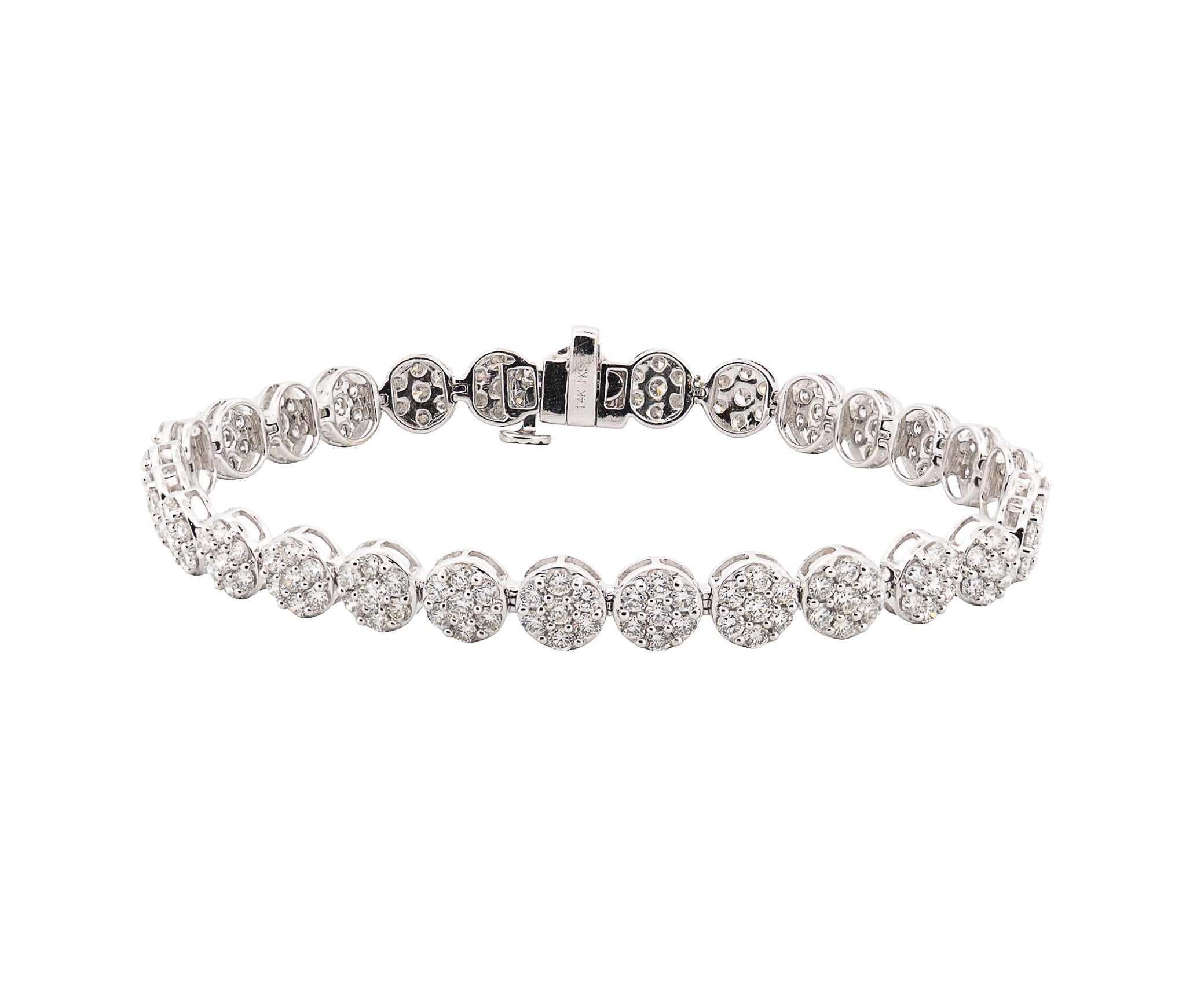 14K White Gold Diamond Cluster Style Tennis Bracelet