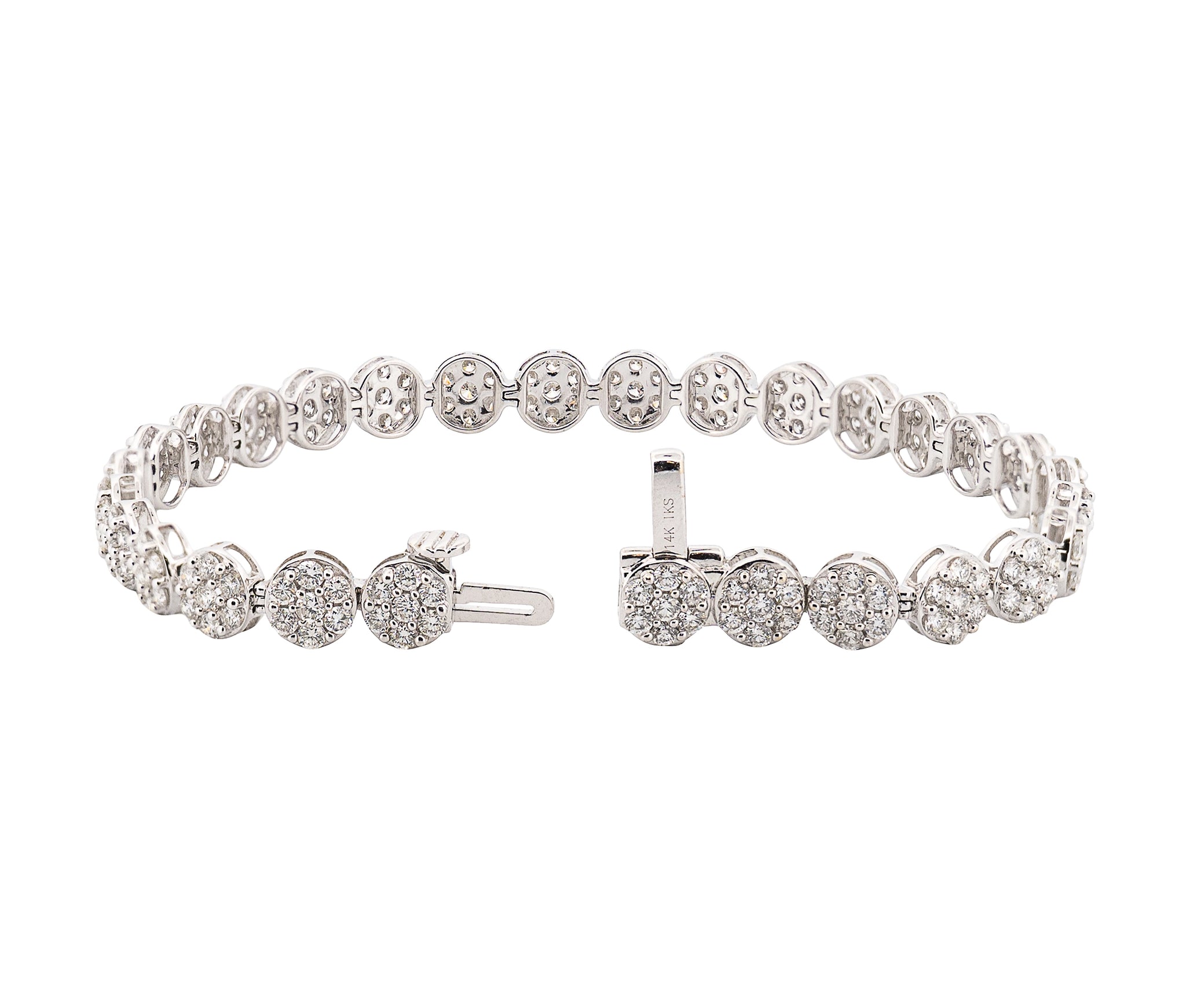 14K White Gold Diamond Cluster Style Tennis Bracelet