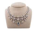 18K White Gold Diamond and Natural Blue Sapphire Ribbon Design Necklace