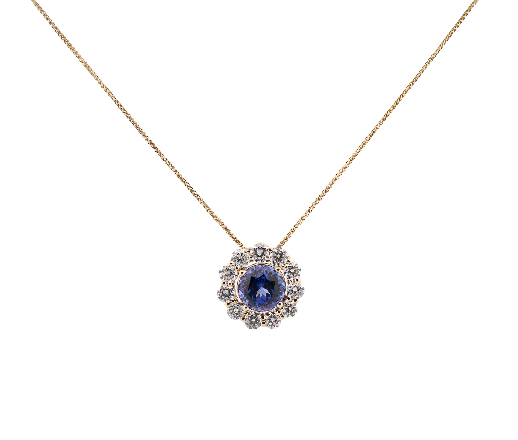14K Yellow Gold Tanzanite and 2.20Ct Diamond Necklace