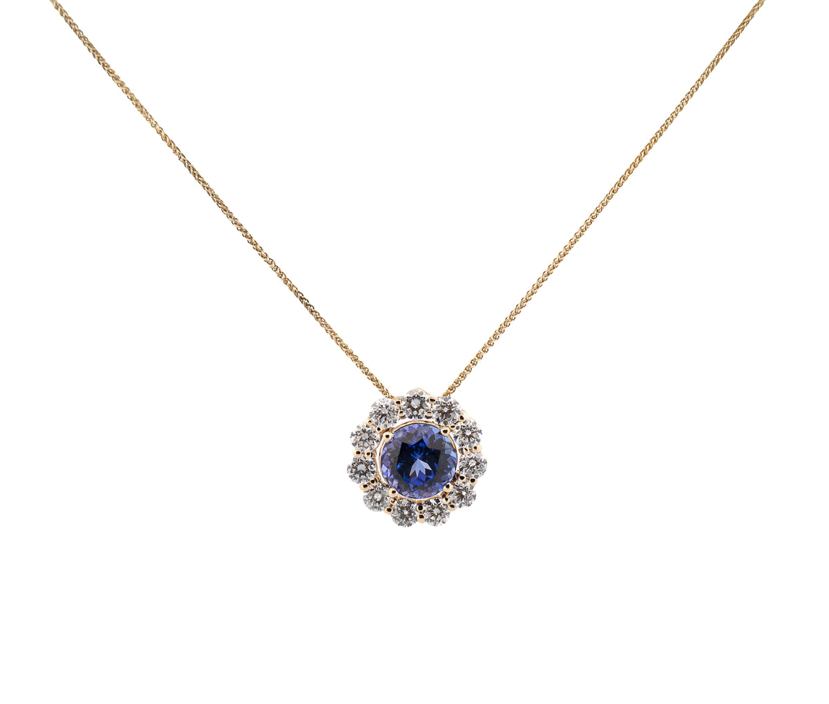 14K Yellow Gold Tanzanite and 2.20Ct Diamond Necklace