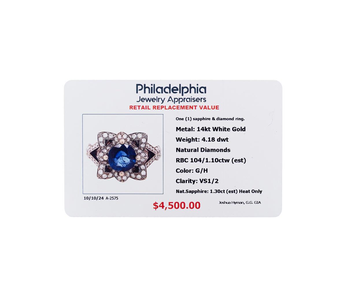 14K White Gold Sapphire & Diamond Ring