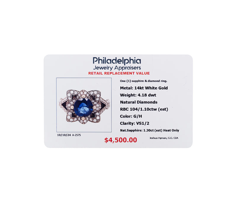 14K White Gold Sapphire & Diamond Ring
