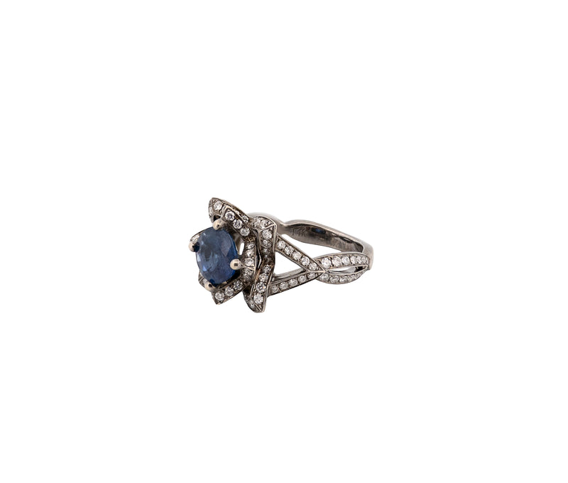 14K White Gold Sapphire & Diamond Ring