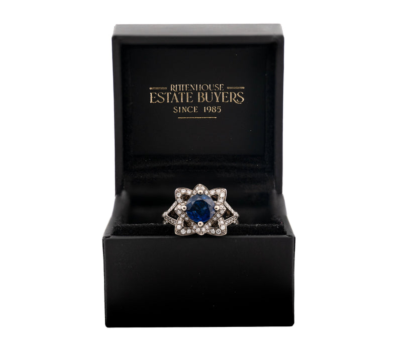 14K White Gold Sapphire & Diamond Ring