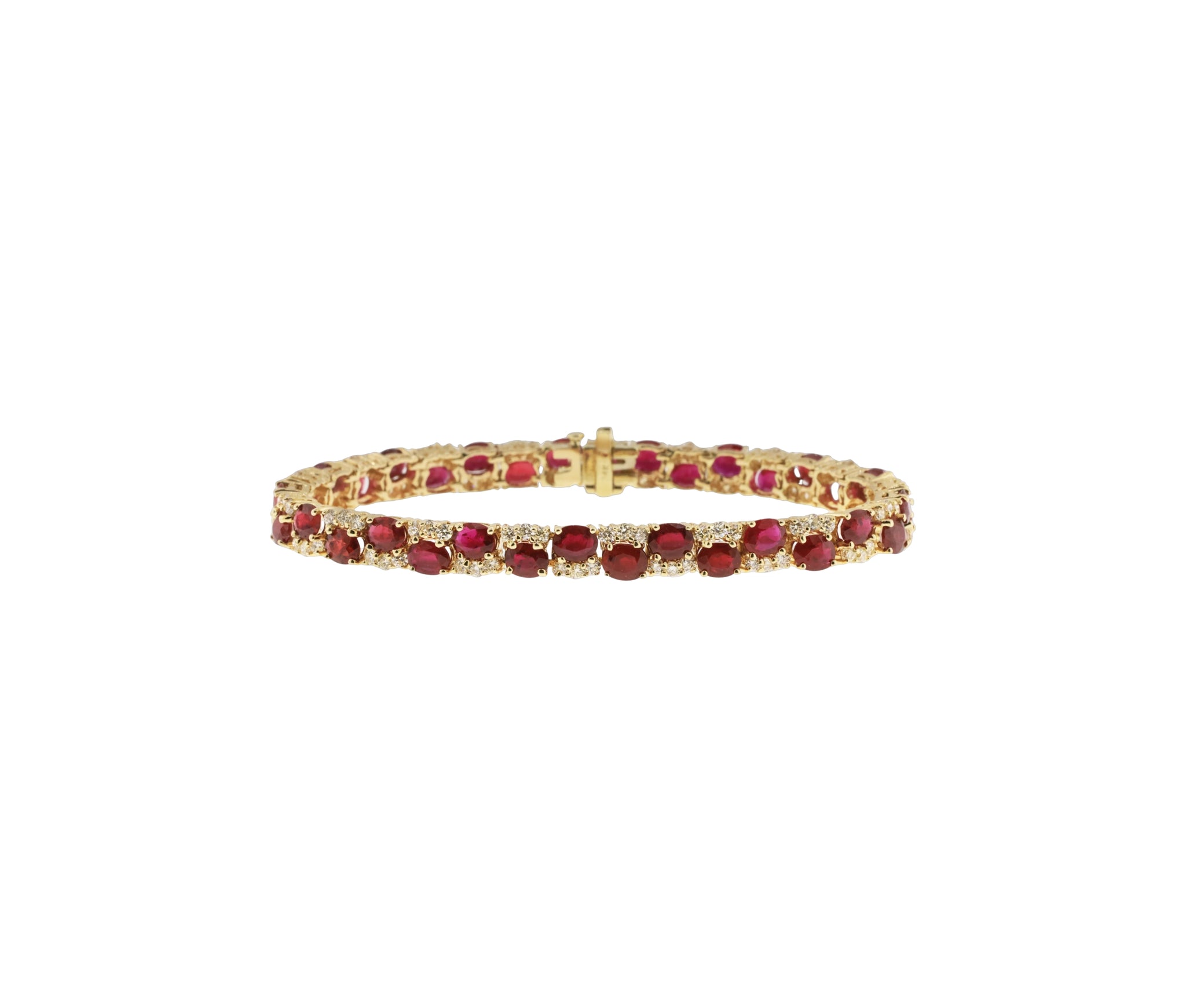 14K Yellow Gold 12.8Ct Natural Ruby and 2.70Ct Diamond Link Bracelet