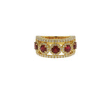 18K Yellow Gold 2.12Ct Ruby & 0.93Ct Diamond Halo Band Ring