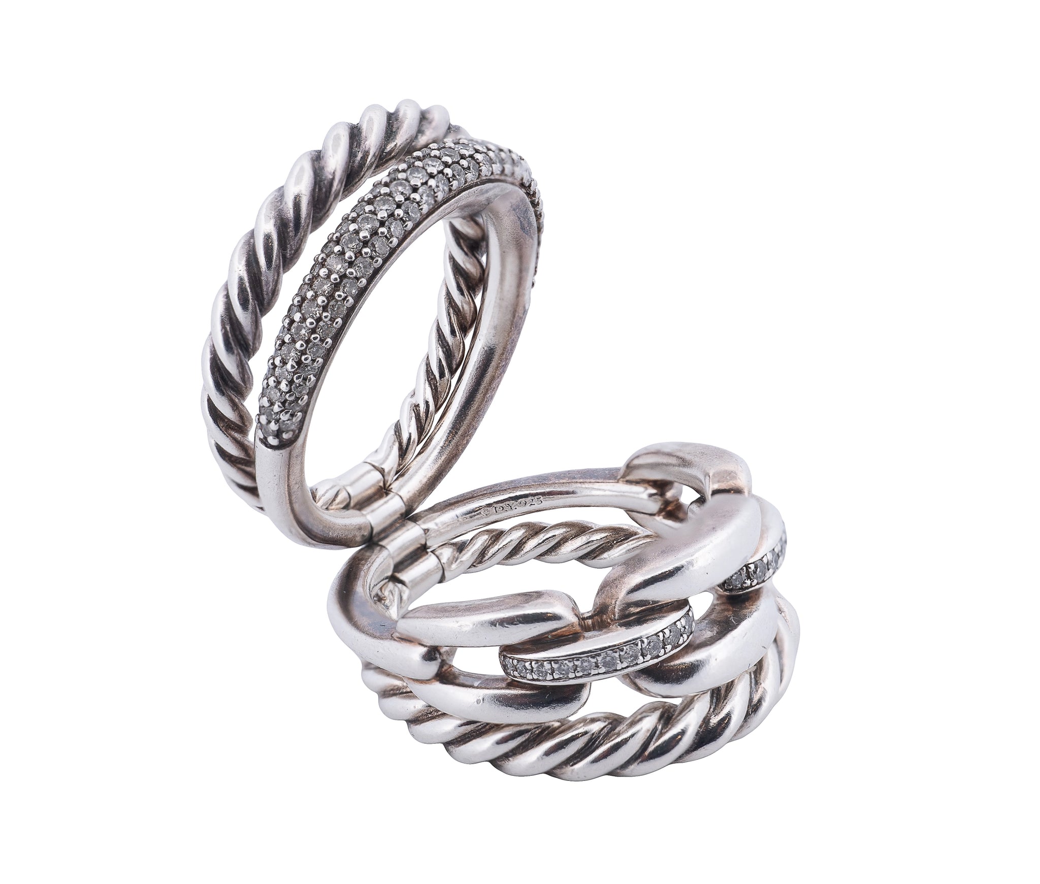 David Yurman Wellesley 4 Row Diamond Ring In Sterling Silver
