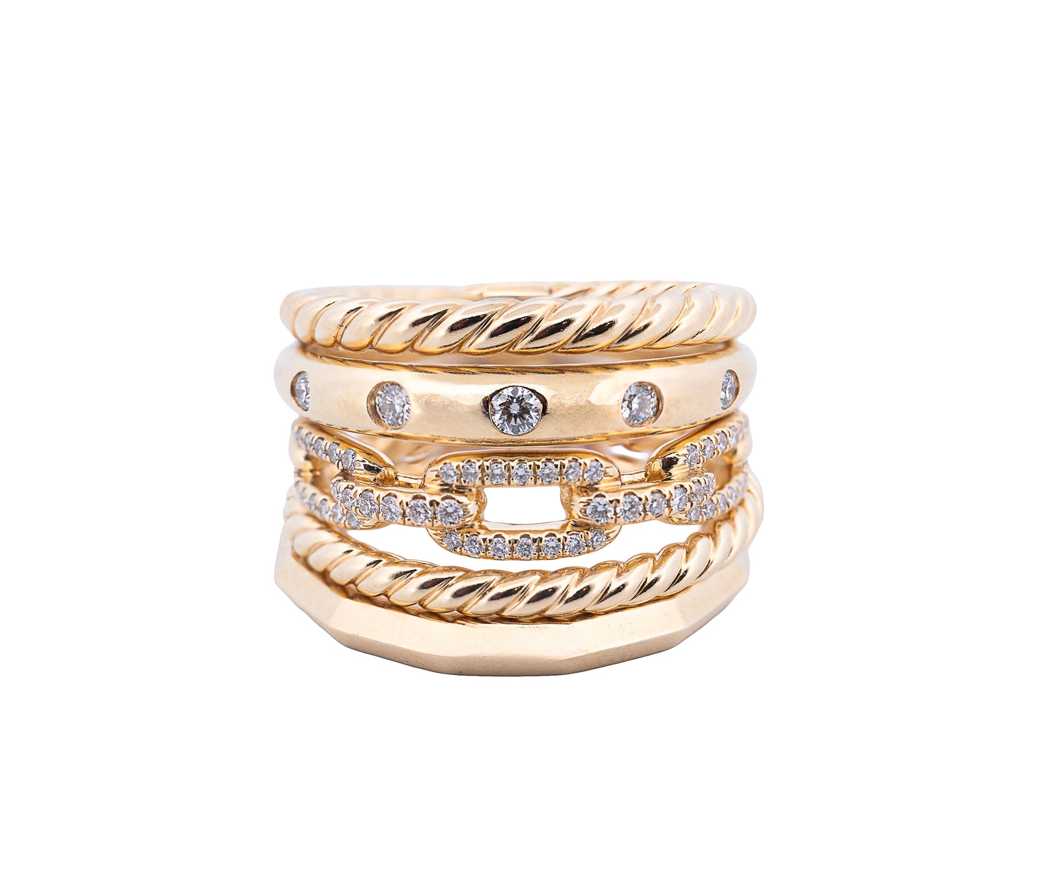 David Yurman Stax 5 Row Diamond Ring in 18K Yellow Gold