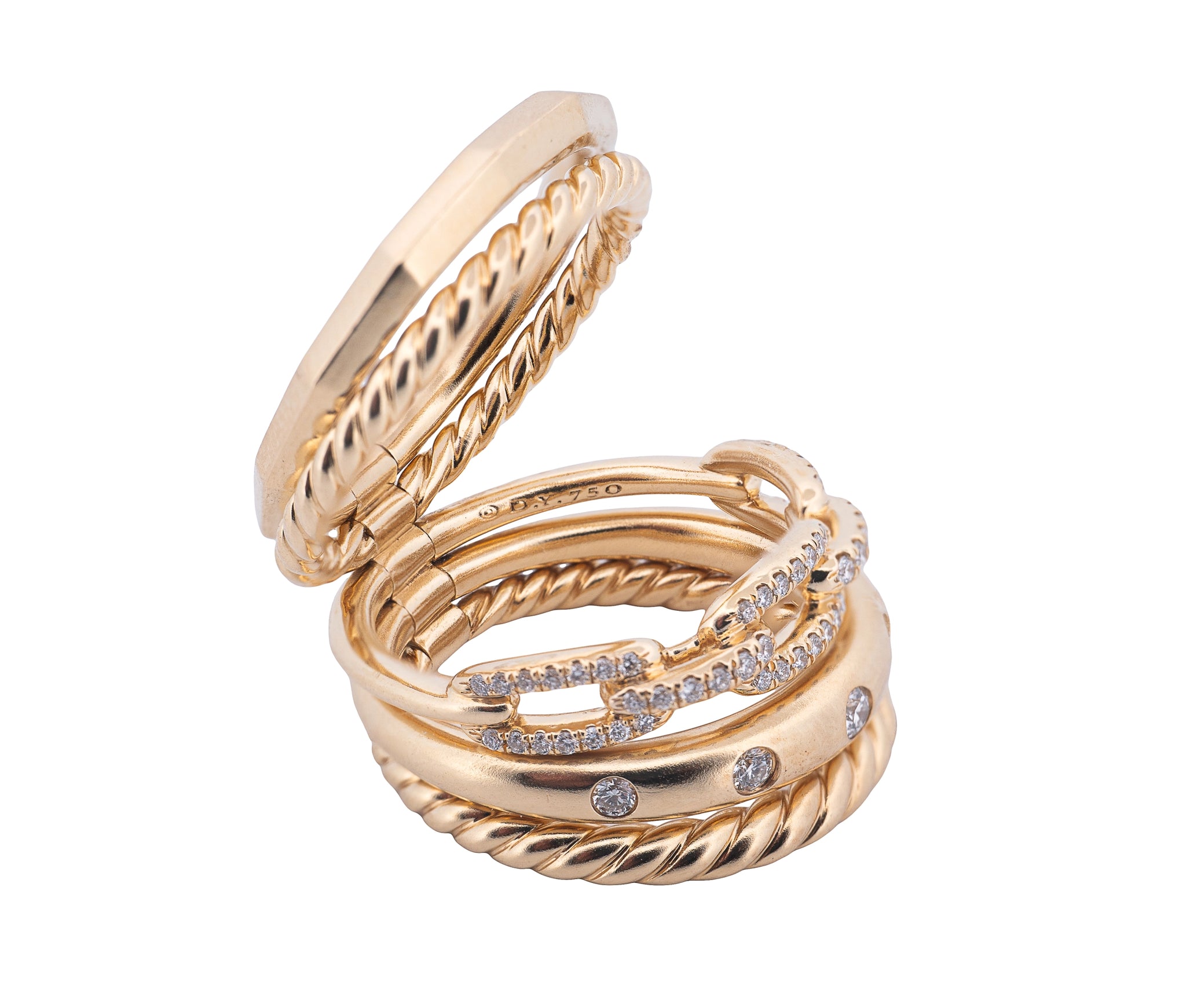 David Yurman Stax 5 Row Diamond Ring in 18K Yellow Gold