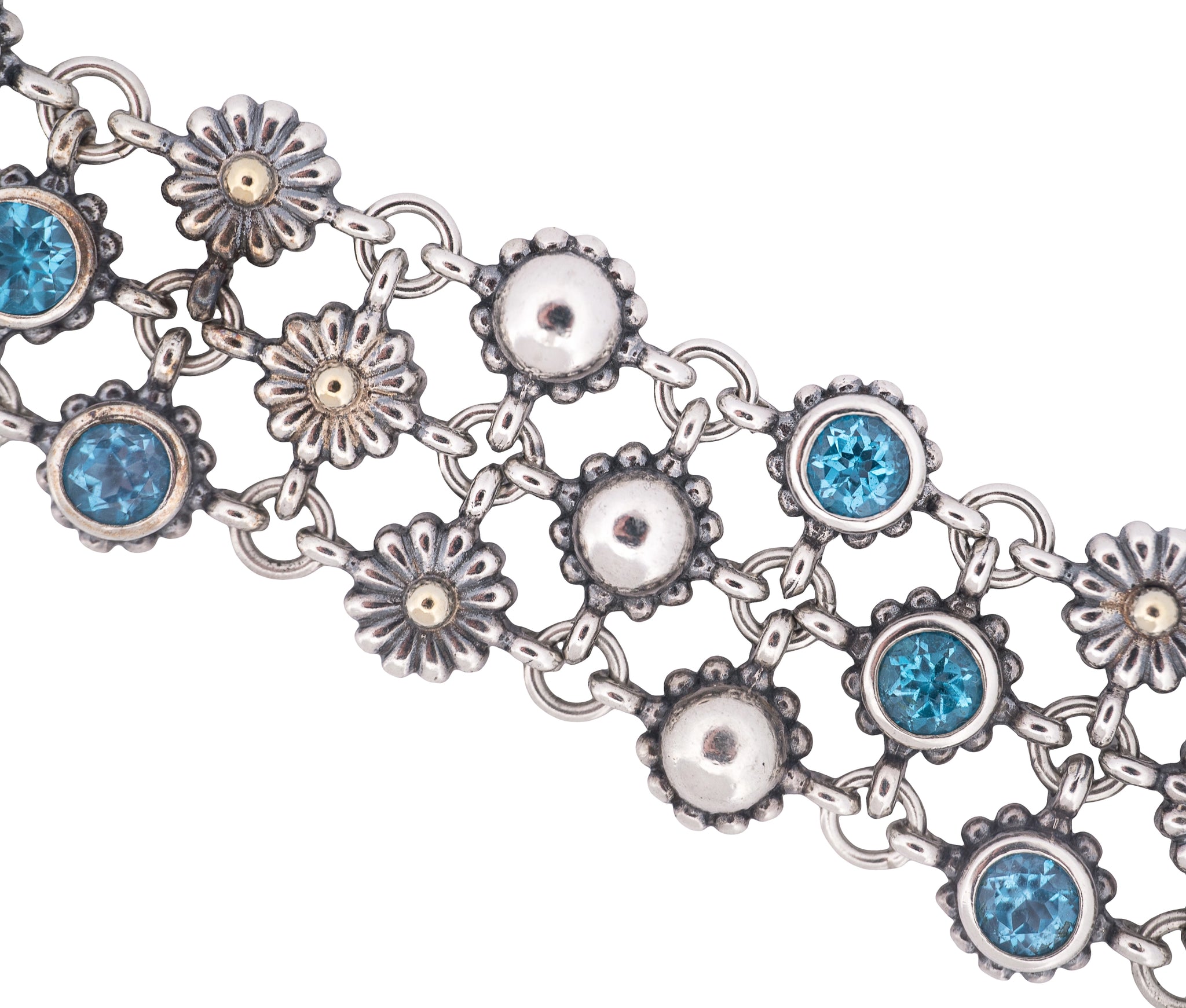 Lagos Caviar 3 Row Blue Topaz Station Bracelet in Sterling & 18K Yellow Gold