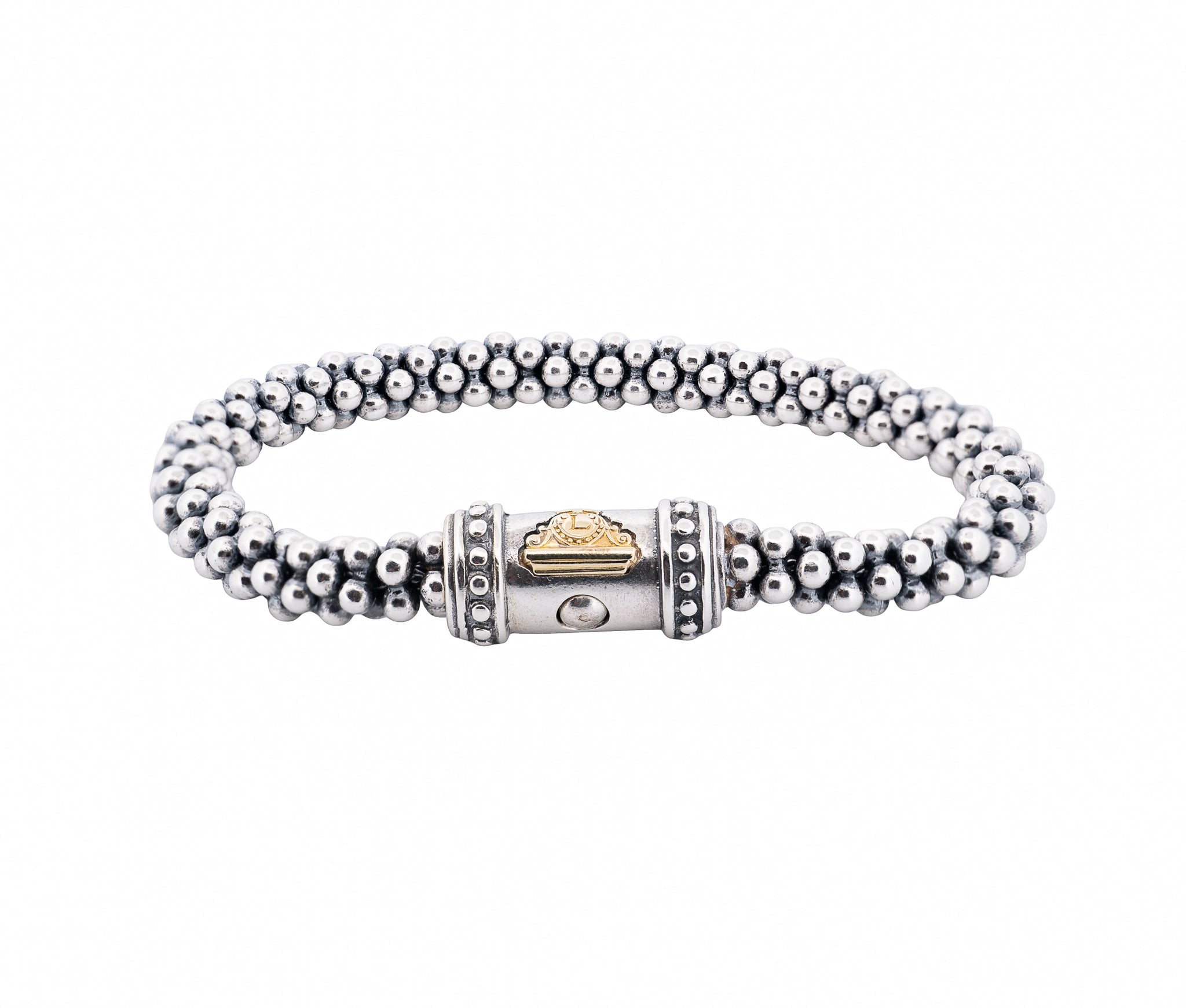 Lagos Caviar Sterling Silver and 18K Yellow Gold Signature Bracelet 7mm