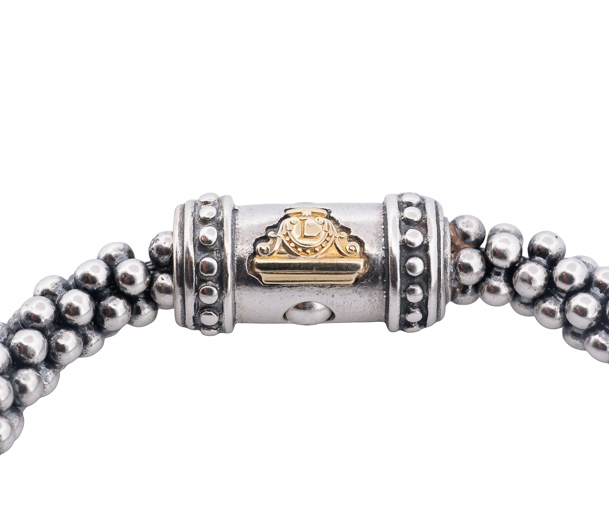 Lagos Caviar Sterling Silver and 18K Yellow Gold Signature Bracelet 7mm