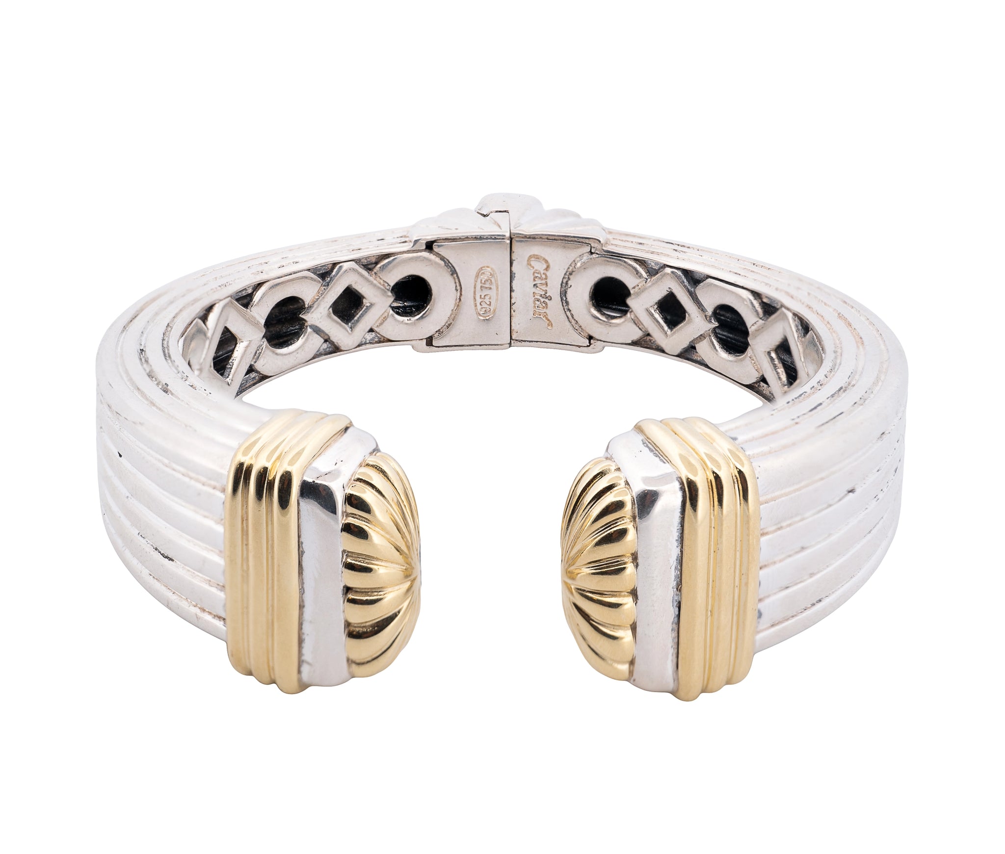 Lagos Caviar Sterling Silver ad 18K Yellow Gold Hinged Bracelet