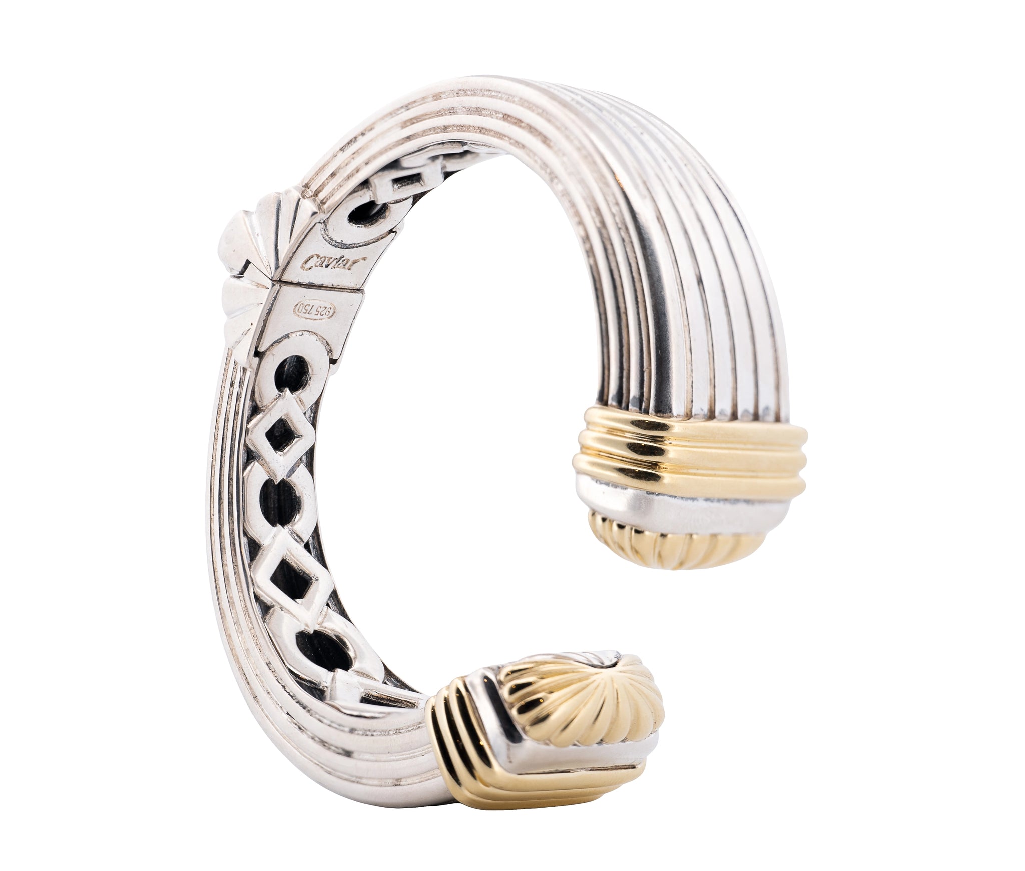 Lagos Caviar Sterling Silver ad 18K Yellow Gold Hinged Bracelet