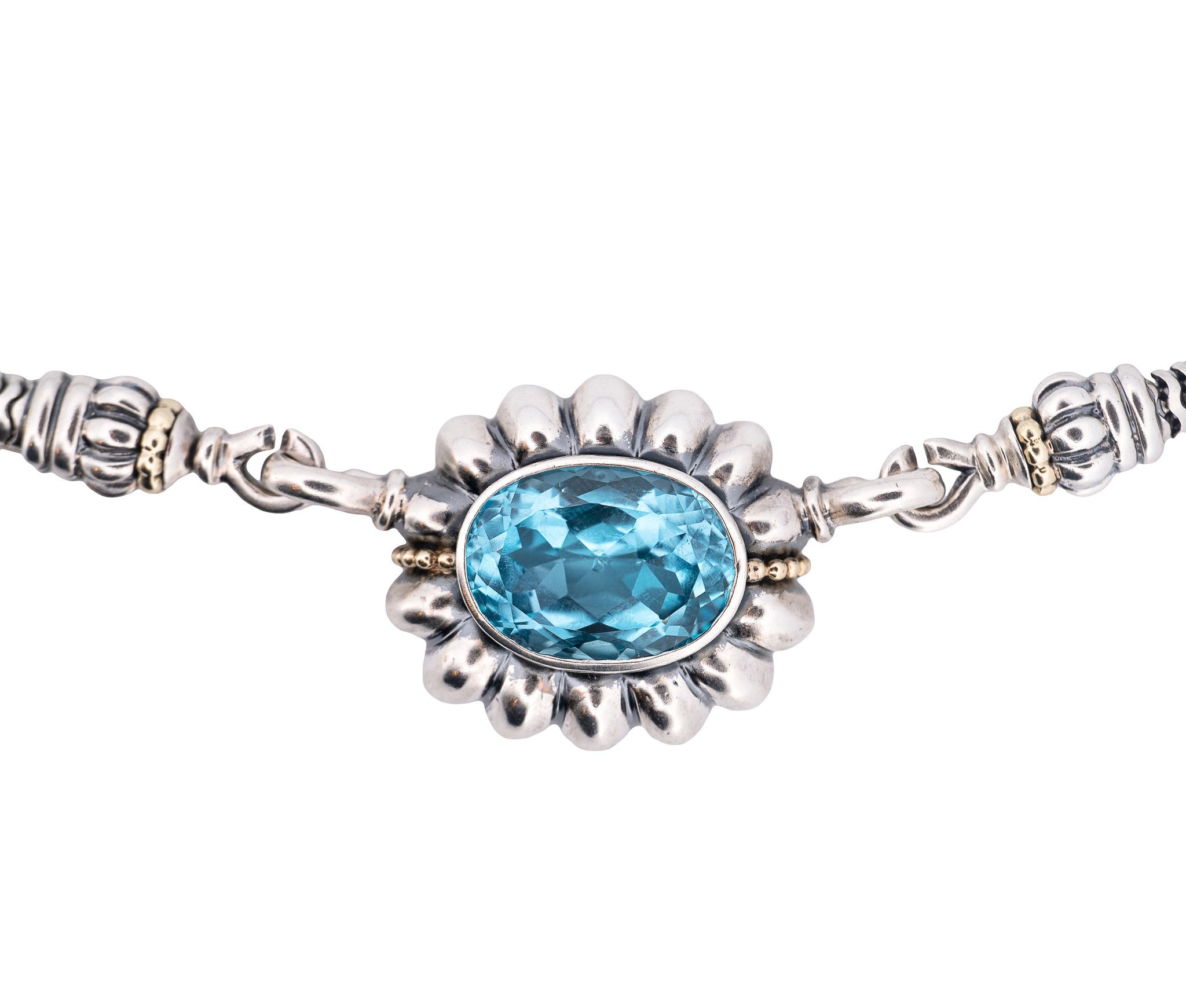 Lagos Caviar Sterling Silver and 18K Yellow Gold Blue Topaz Necklace