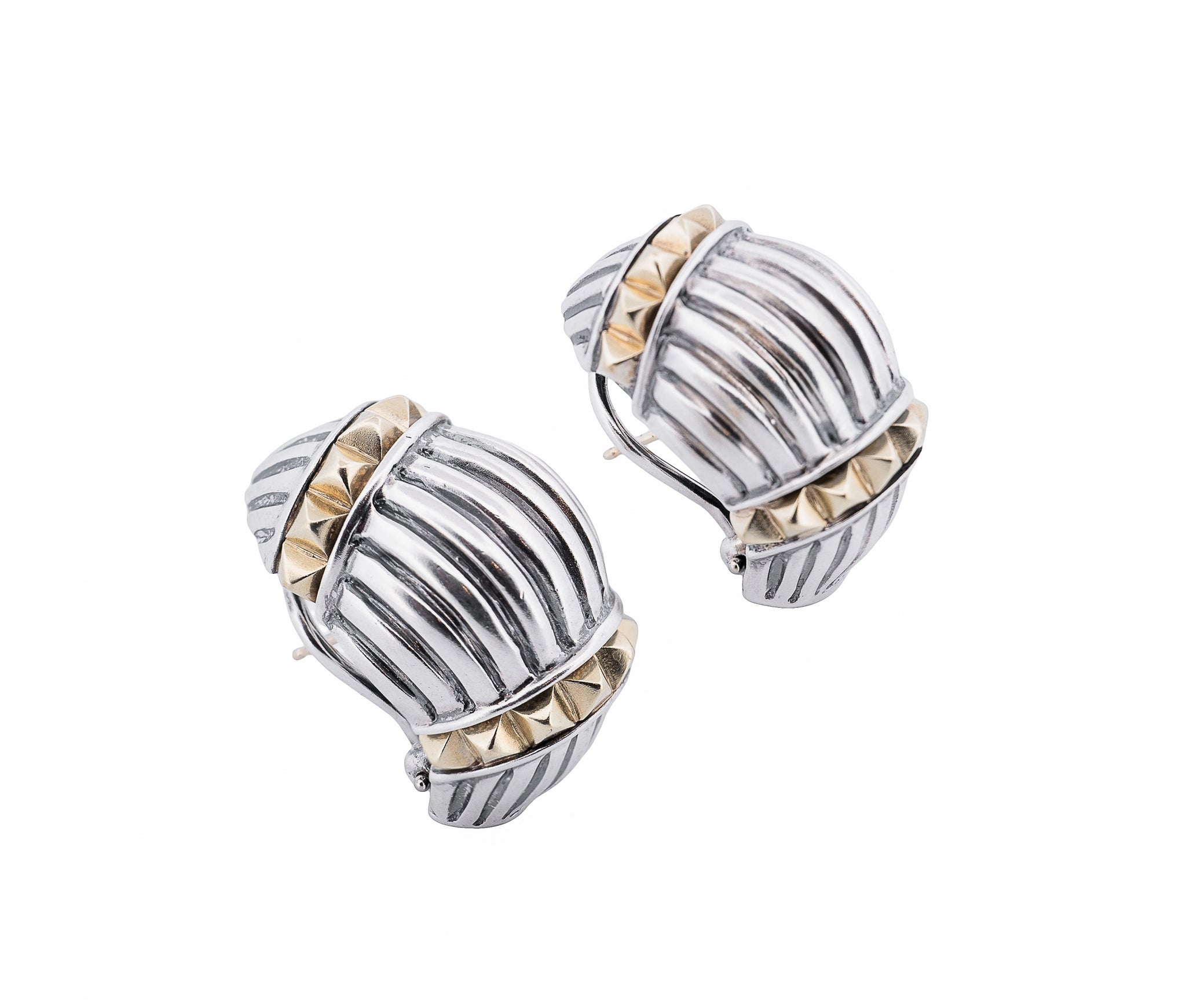 Lagos Caviar Sterling Silver and 18K Yellow Gold Large Leverback Earrings