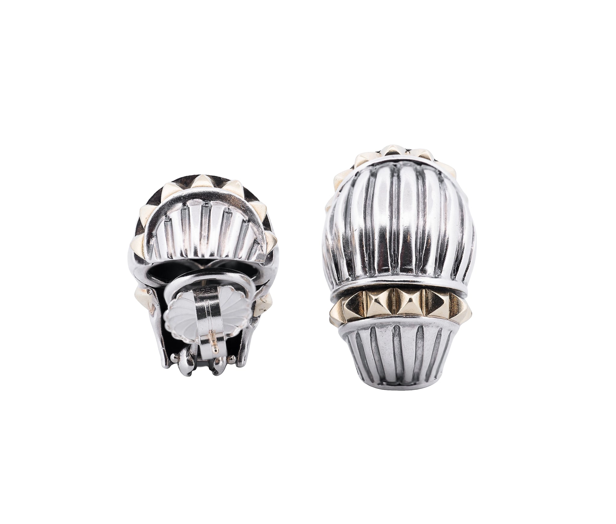 Lagos Caviar Sterling Silver and 18K Yellow Gold Large Leverback Earrings