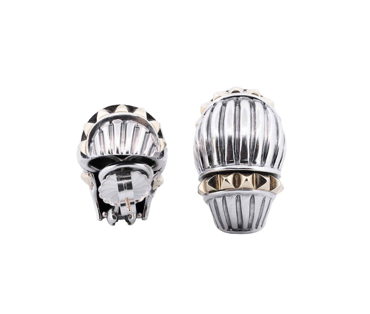 Lagos Caviar Sterling Silver and 18K Yellow Gold Large Leverback Earrings