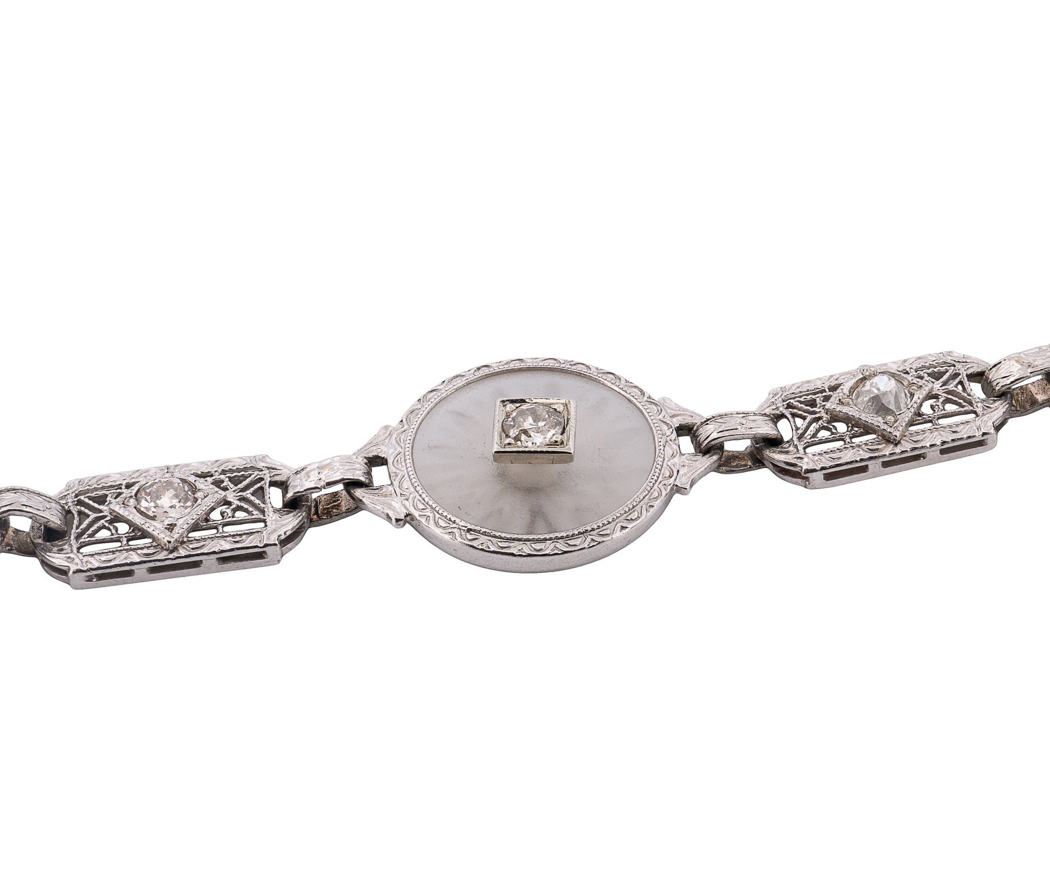 14K White Gold Antique Diamond & Rock Crystal Bracelet