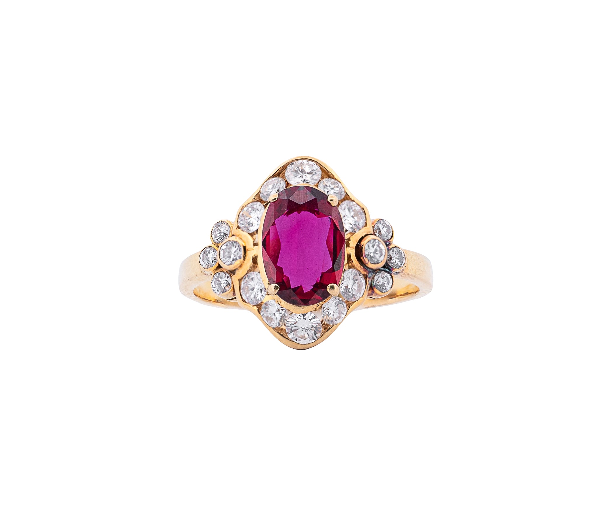 18K Yellow Gold Ruby and Diamond Fashion Ring