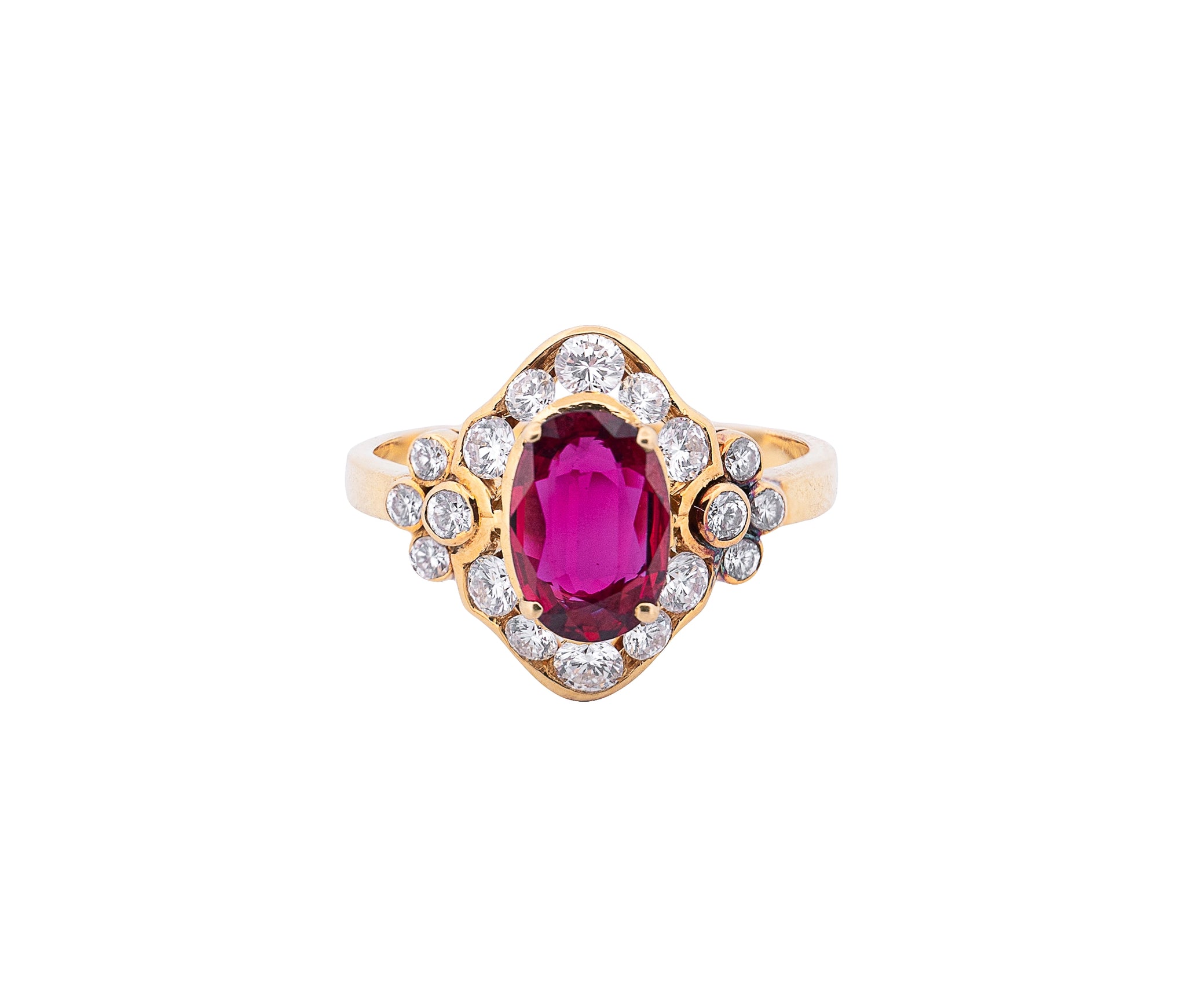 18K Yellow Gold Ruby and Diamond Fashion Ring