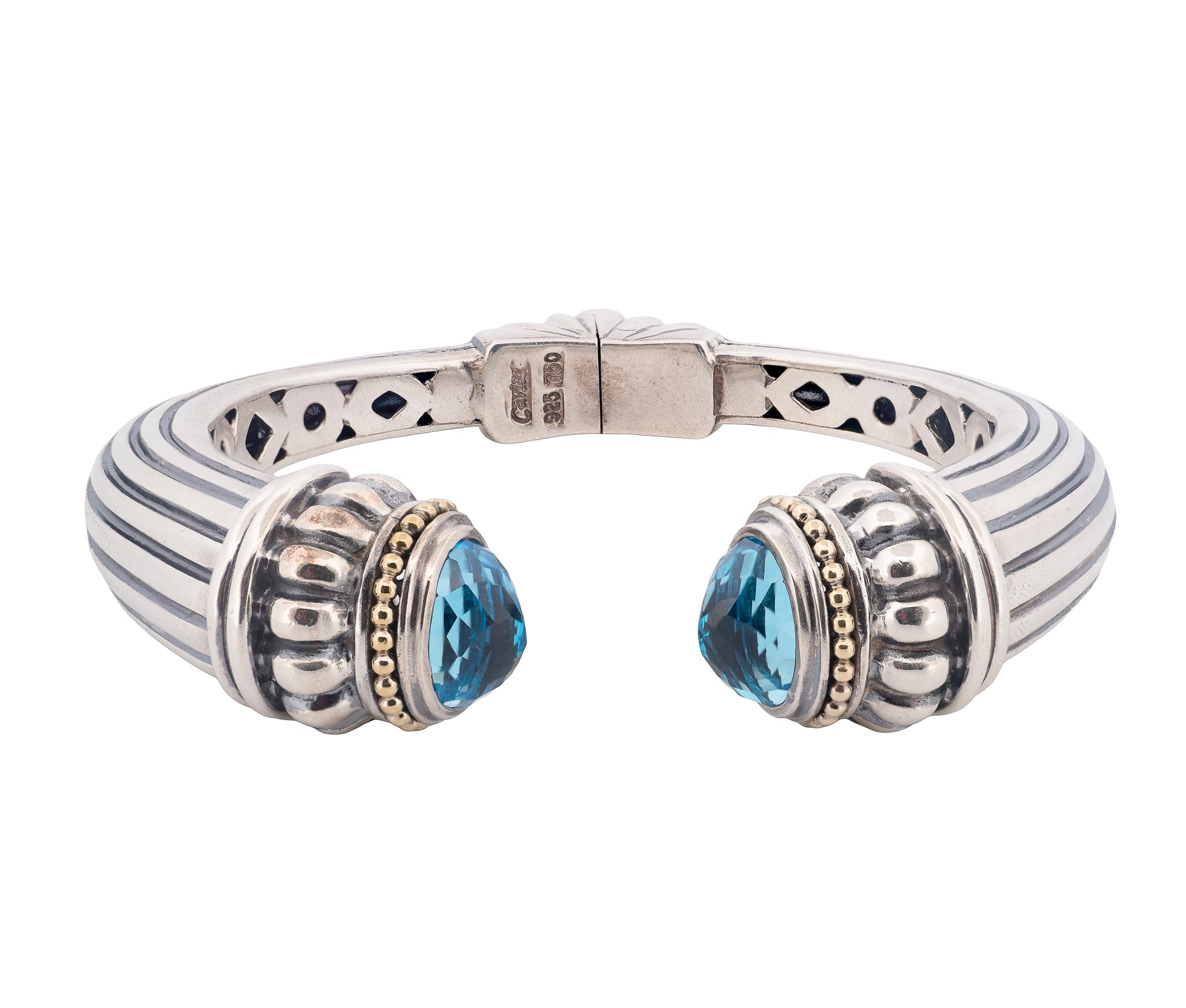 Lagos Caviar Sterling Silver and 18K Yellow Gold Blue Topaz Cuff