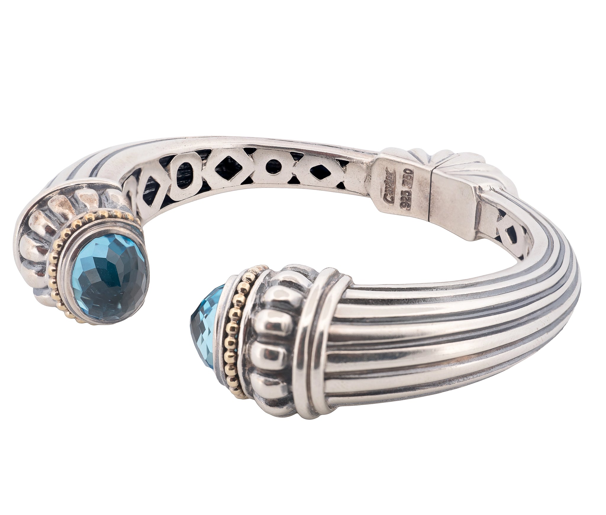 Lagos Caviar Sterling Silver and 18K Yellow Gold Blue Topaz Cuff