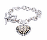 Lagos Sterling and 18K Yellow Gold Diamond Heart Bracelet