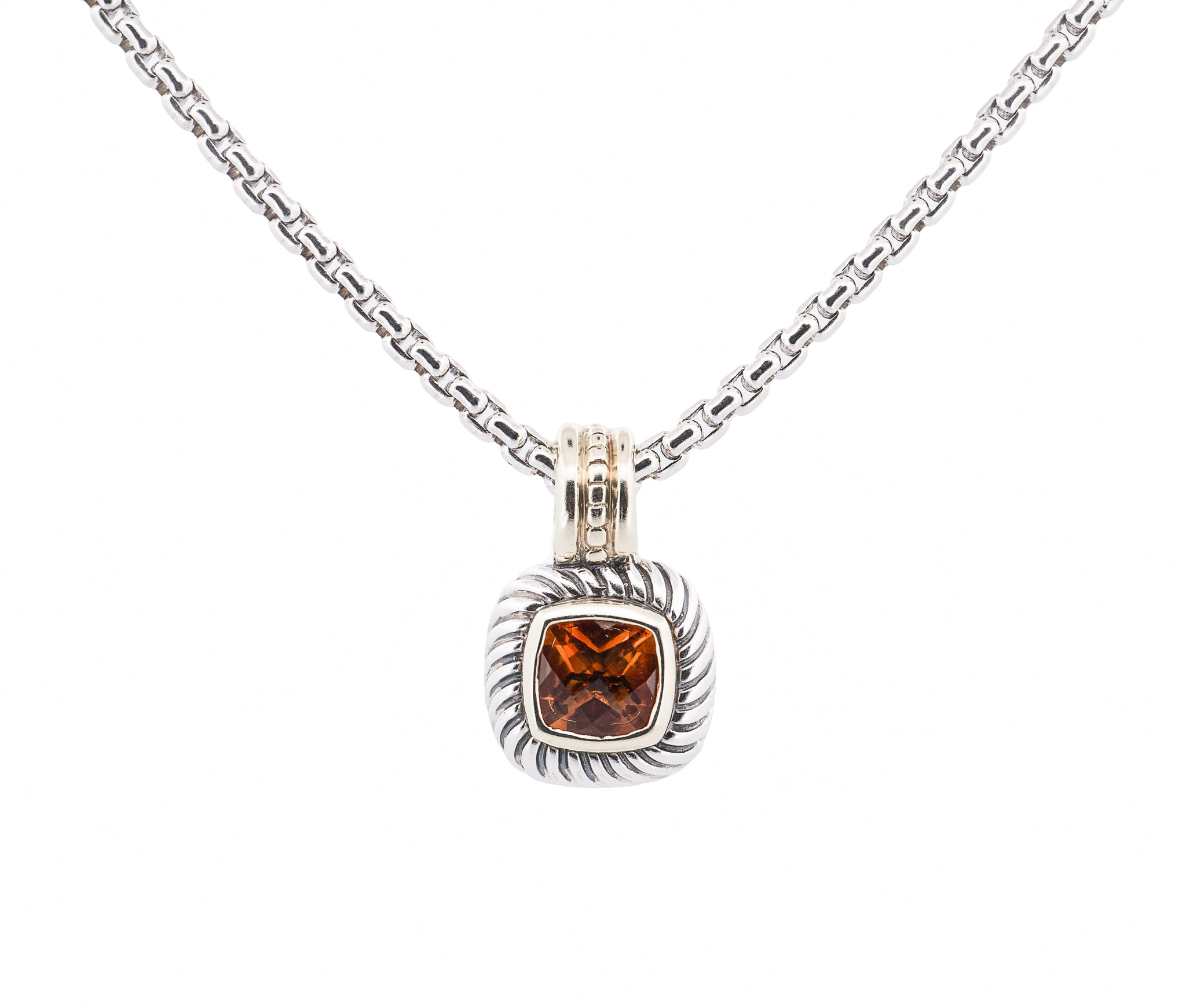 David Yurman Albion Sterling Silver and 14K Yellow Gold Citrine Necklace 7mm