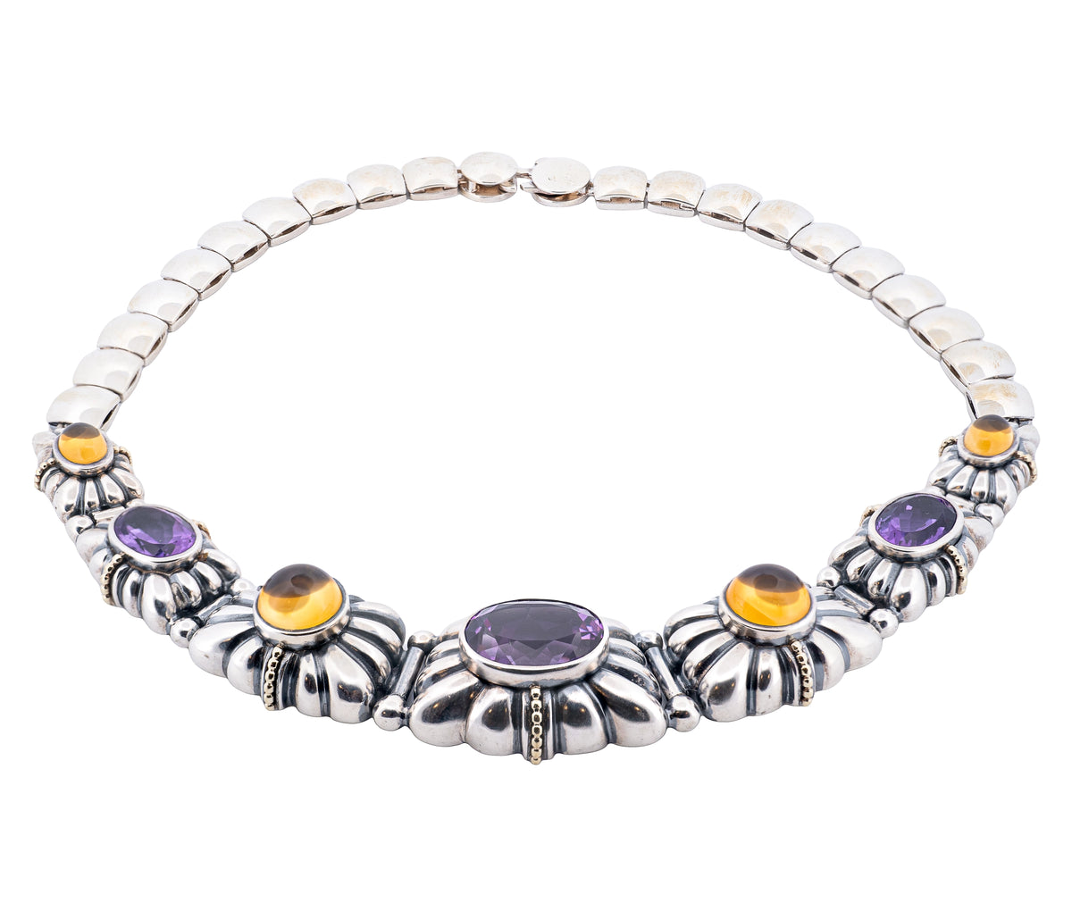 Lagos Caviar Sterling & 18K Yellow Gold Amethyst & Citrine Necklace
