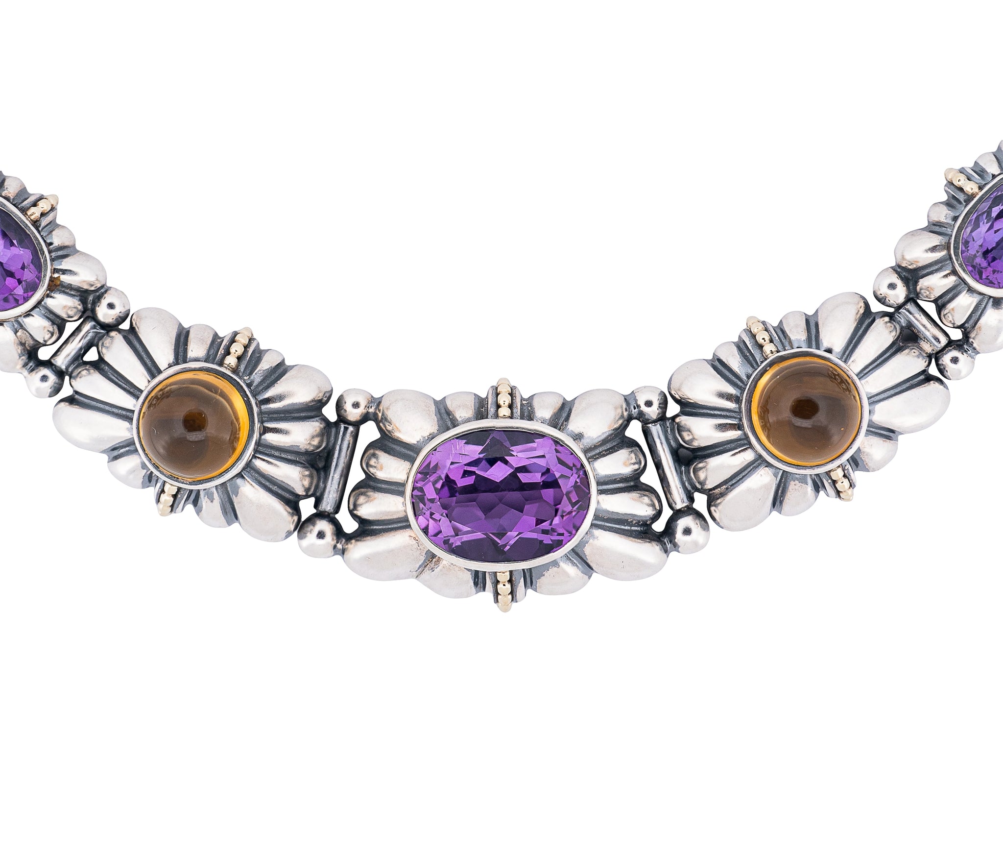 Lagos Caviar Sterling & 18K Yellow Gold Amethyst & Citrine Necklace