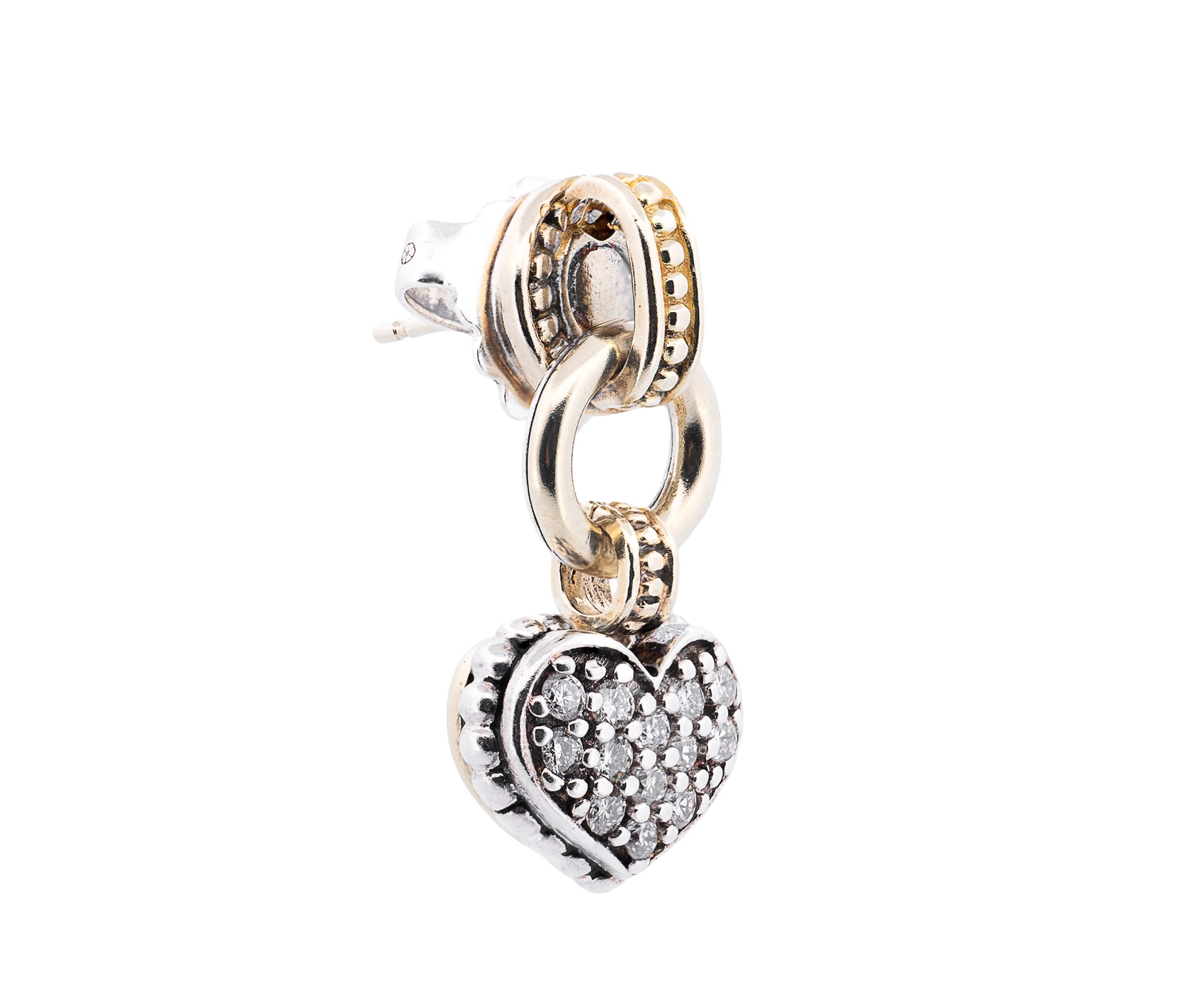 Lagos Sterling Silver and 18K Yellow Gold Dangle Diamond Heart Earrings