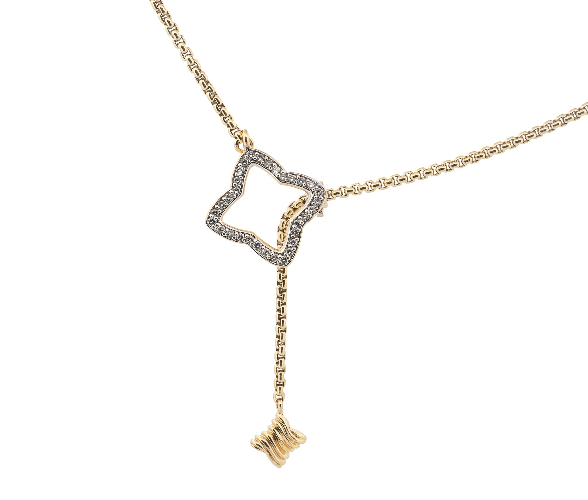 David Yurman 18K Yellow Gold Quatrefoil Diamond Lariat Necklace