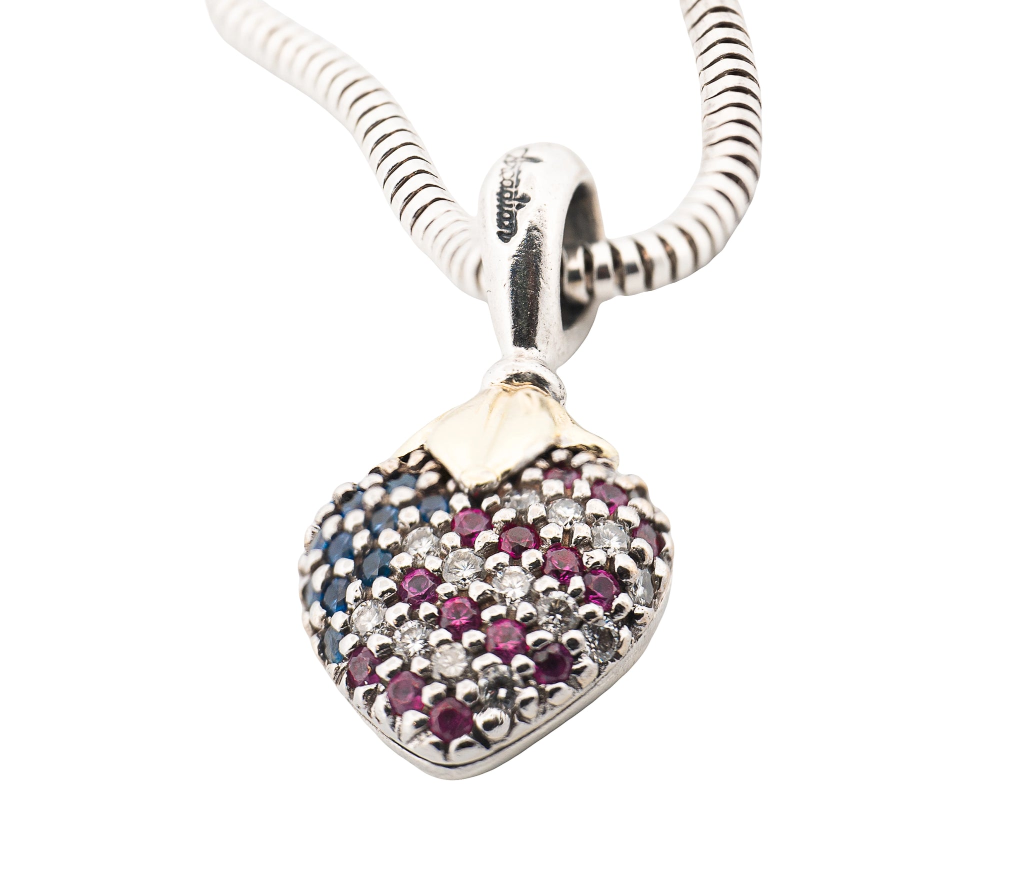 Lagos Caviar Sterling & 18K YG Arcadian Gemmed American Flag Heart Necklace