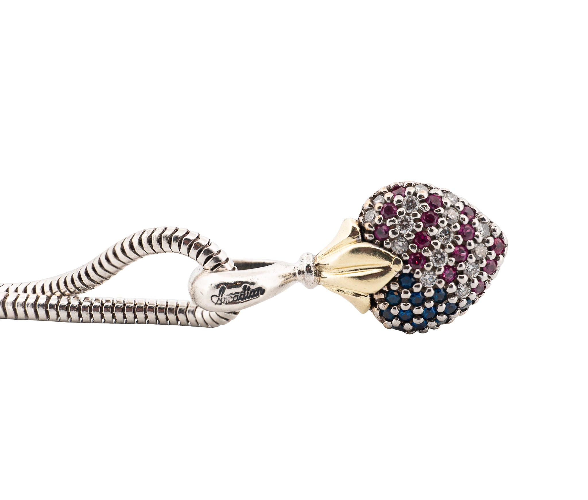 Lagos Caviar Sterling & 18K YG Arcadian Gemmed American Flag Heart Necklace