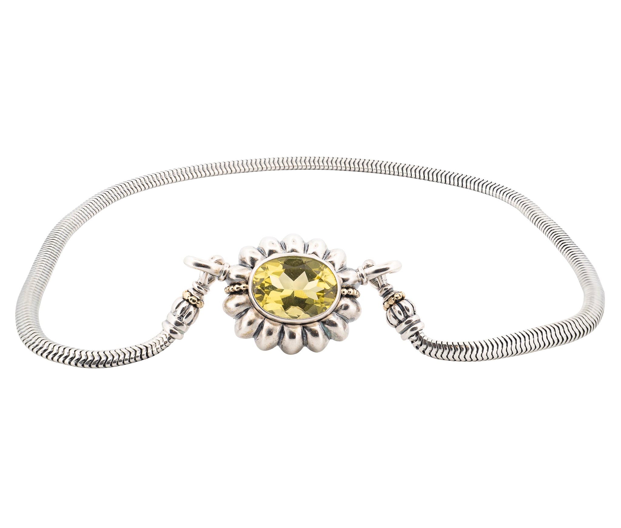 Lagos Caviar Sterling Silver and 18K Yellow Gold Peridot Necklace