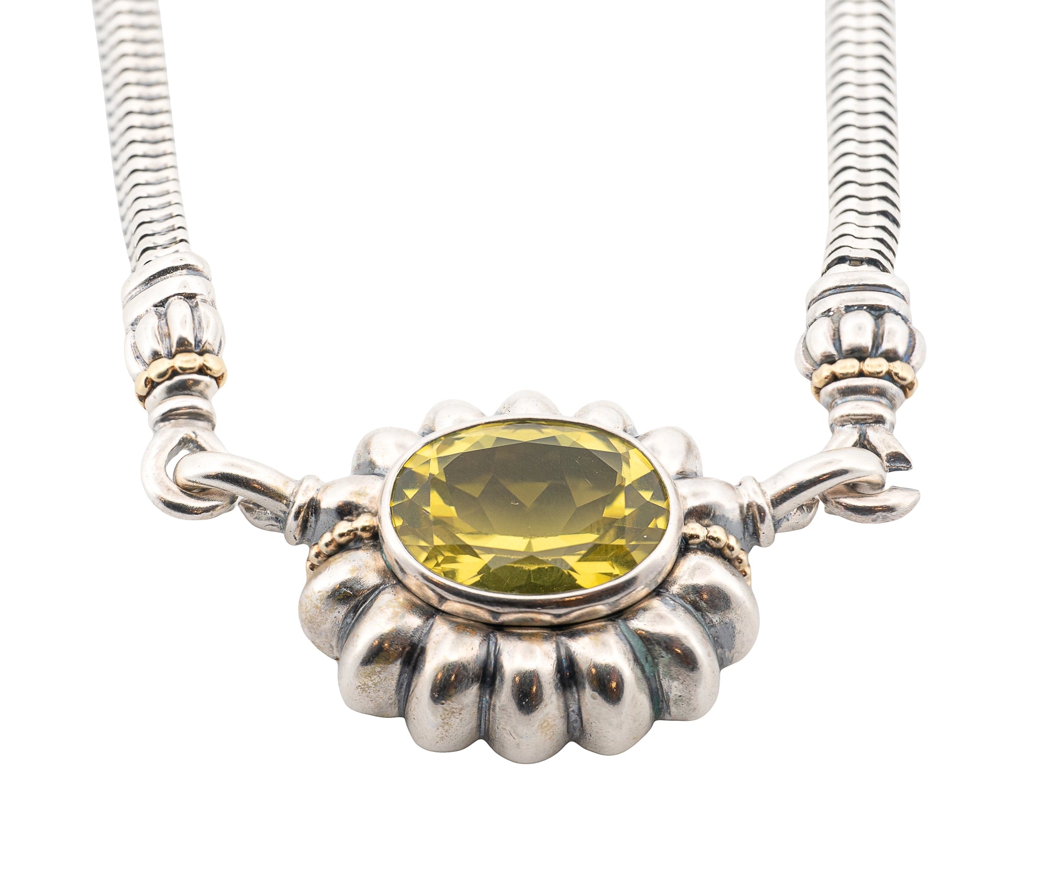 Lagos Caviar Sterling Silver and 18K Yellow Gold Peridot Necklace
