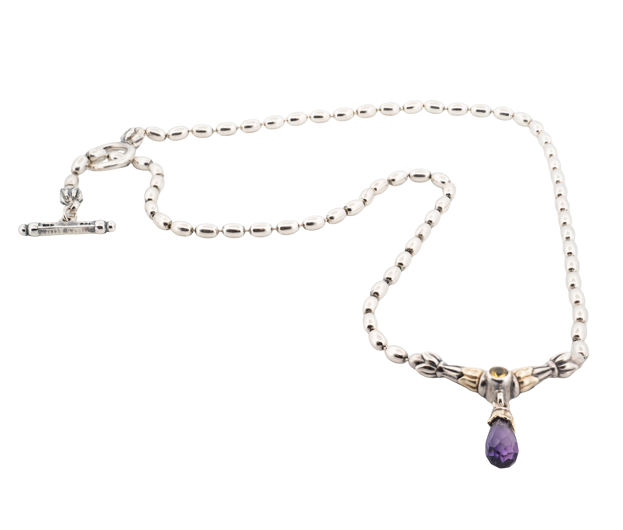 Lagos Caviar Sterling Silver and 18K Yellow Gold Citrine and Amethyst Necklace