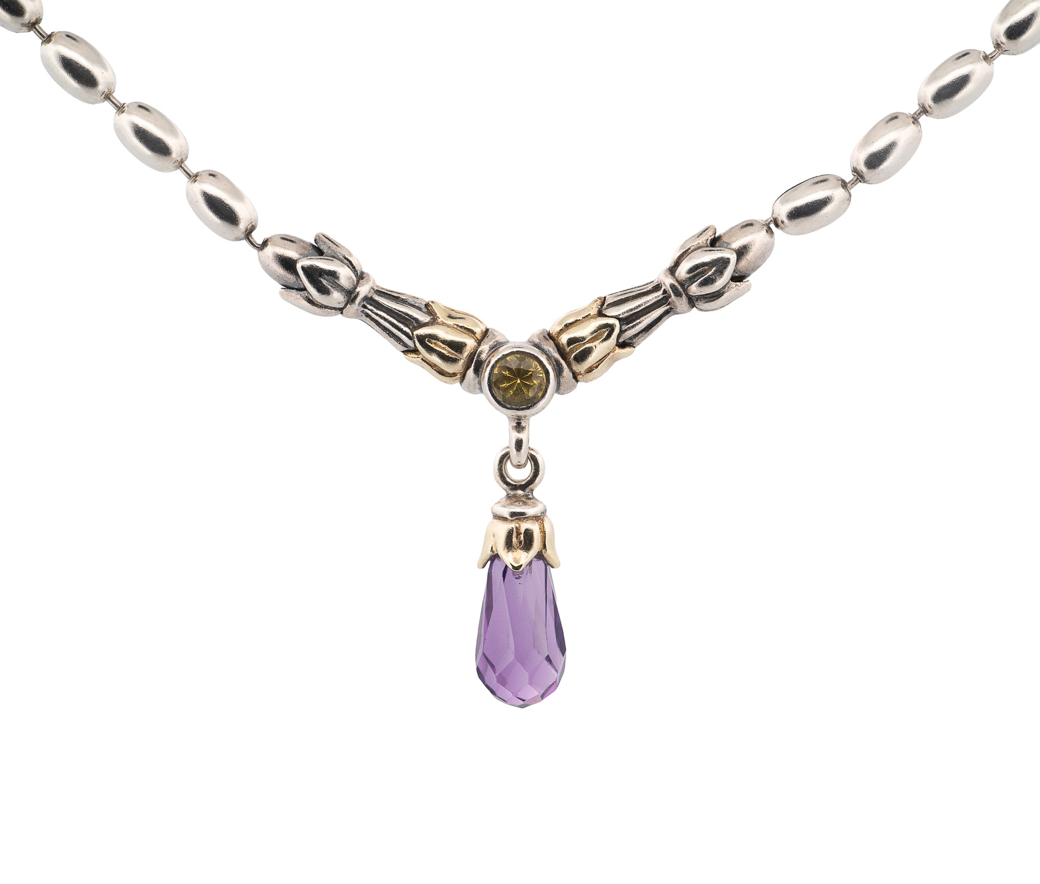 Lagos Caviar Sterling Silver and 18K Yellow Gold Citrine and Amethyst Necklace