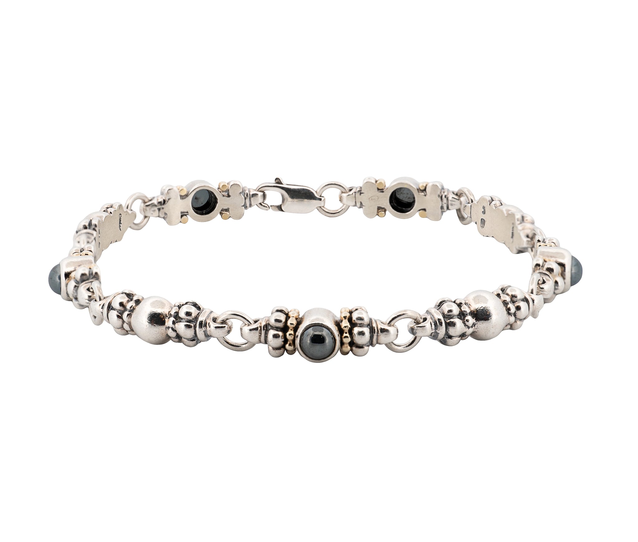 Lagos Caviar Glacier Sterling Silver and 18K Yellow Gold Hematite Bracelet